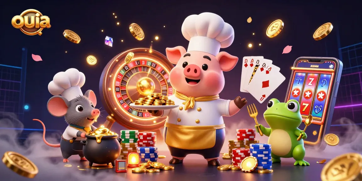 ouia offers exciting casino gameplay with vibrant scenes of cartoon characters enjoying golden rewards.