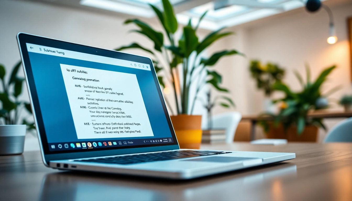Generate subtitles quickly with the efficient SRT Generator interface displayed on a laptop.