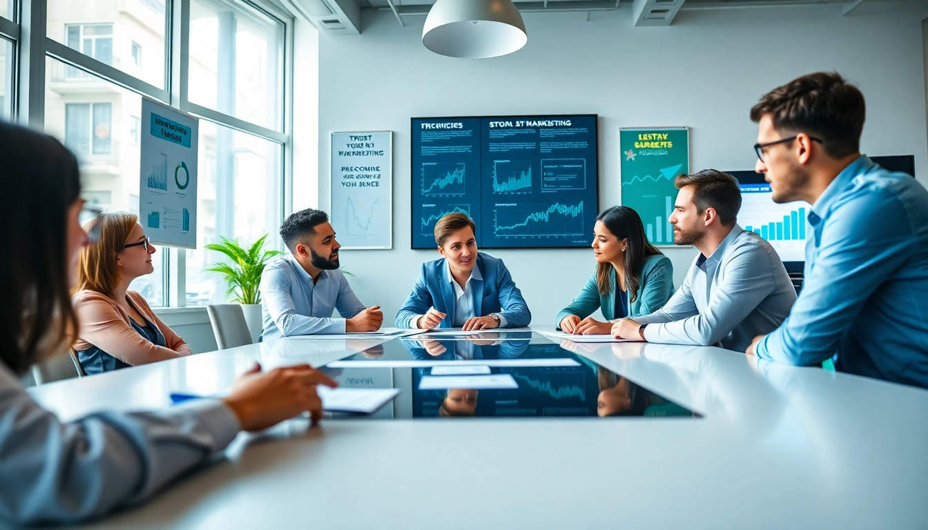 Team brainstorming digital marketing strategies at https://rr88sn.com/ in a bright office environment.