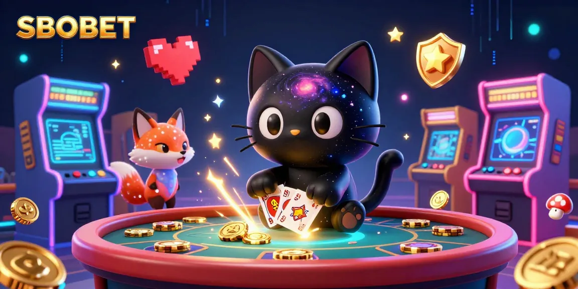Play and win at SBOBET with a captivating cosmic casino scene featuring vibrant characters and gaming elements.
