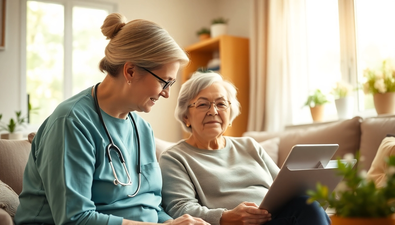 Experience compassionate at home health care services near me with a caring caregiver and a senior in a cozy living room.