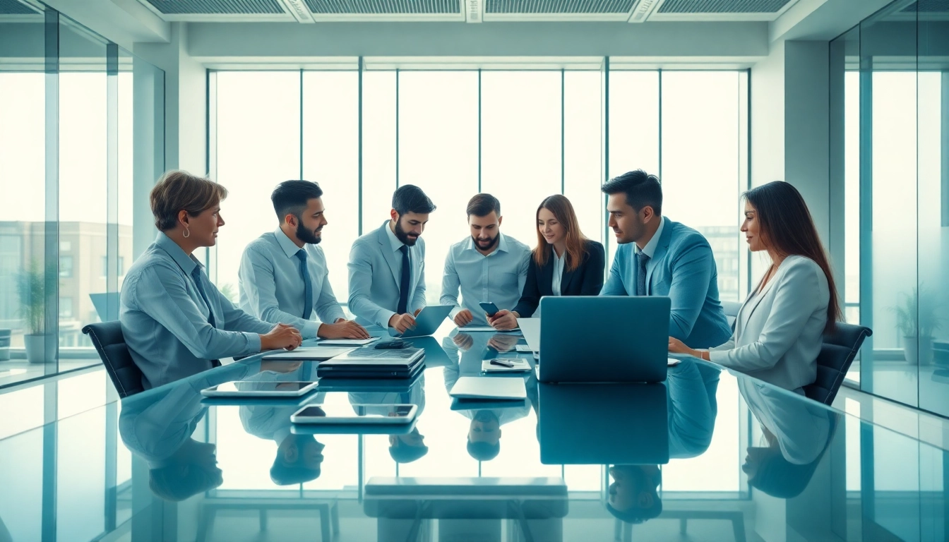 Engaged professionals from IT Companies collaborating in a bright office.