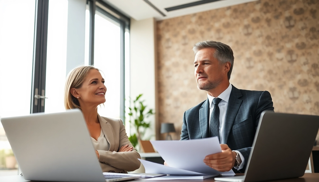 Miami divorce lawyers meeting with clients in a professional setting, offering guidance.