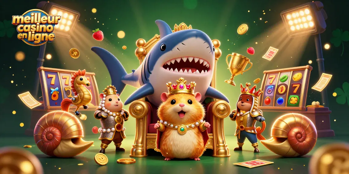 Découvrez le meilleur casino en ligne avec un roi hamster doré entouré d'éléments de machine à sous.