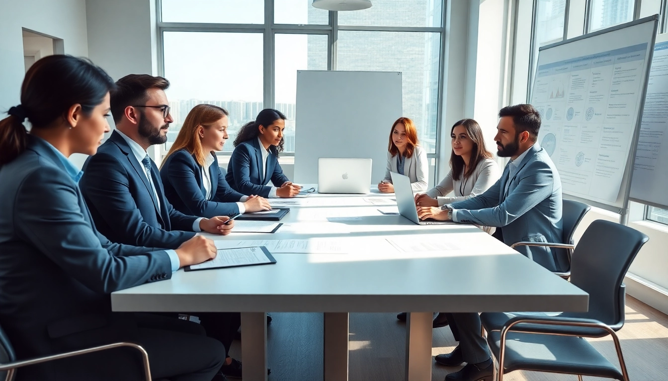 Team analyzing FCPA/DCAA/Flowdown/ITAR/EAR compliance in a bright, professional meeting.