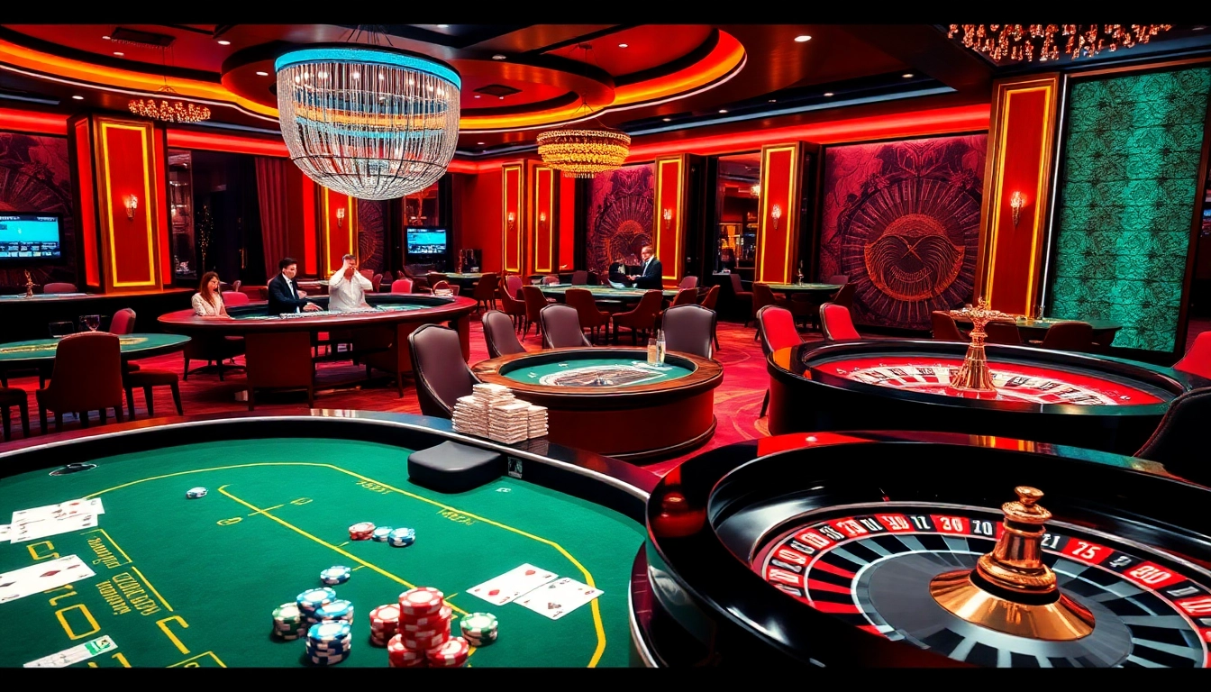 Players engage with casino tables and digital interfaces at https://lu88.soccer/, showcasing vibrant gameplay and excitement.