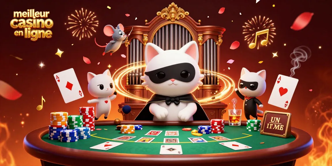 Jouer au meilleur casino en ligne avec une illustration d'un chat fantôme et un organiste au casino.