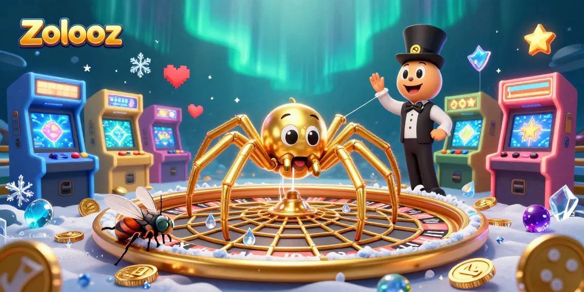Zolooz players strategically engage with colorful casino elements and a roulette wheel in a vibrant setting.