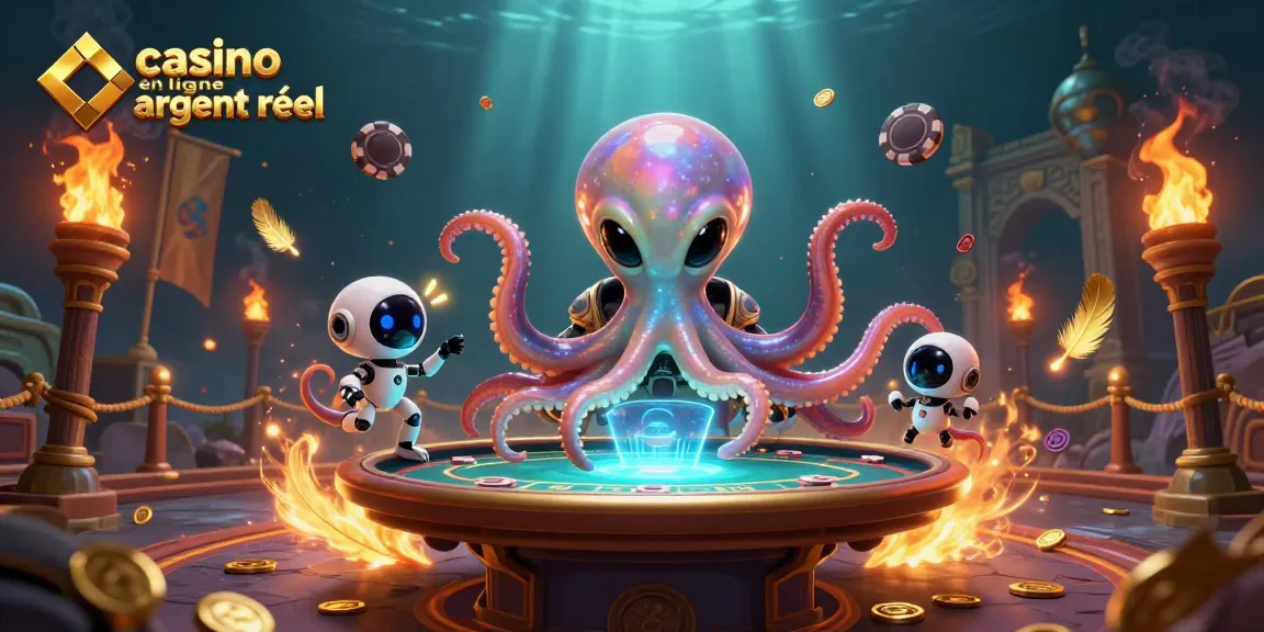 Jeux passionnants sur un casino en ligne argent réel illustré par un octopus et un robot.