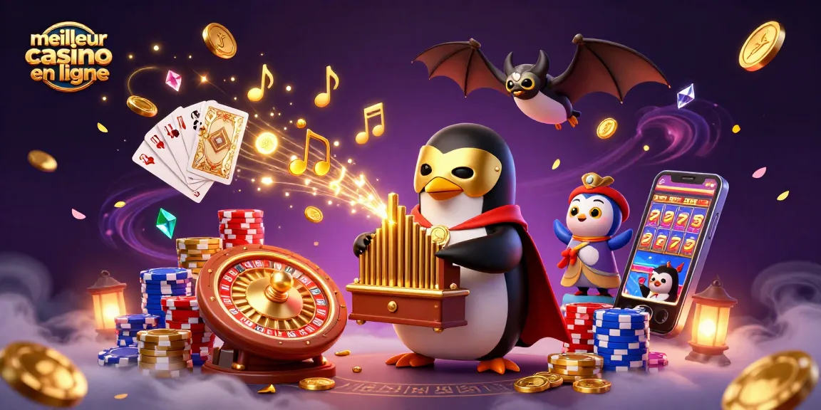 Jouez dans le meilleur casino en ligne avec le pingouin fantôme et des pièces d'or scintillantes.