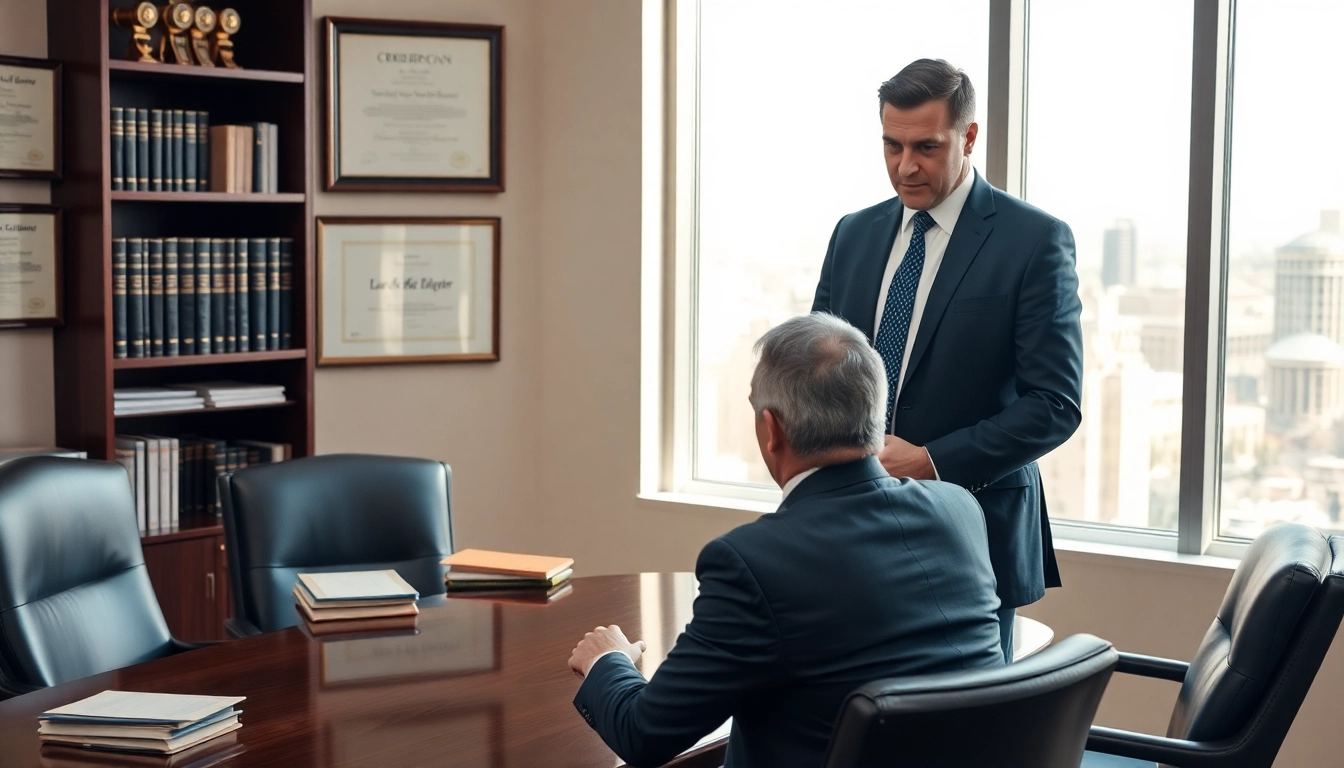 Sarasota personal injury lawyer consulting with a client in a professional office.