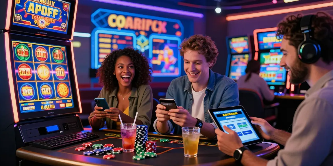 Engaged players enjoying credit card casinos in a vibrant online gaming environment with colorful graphics and casino decor.