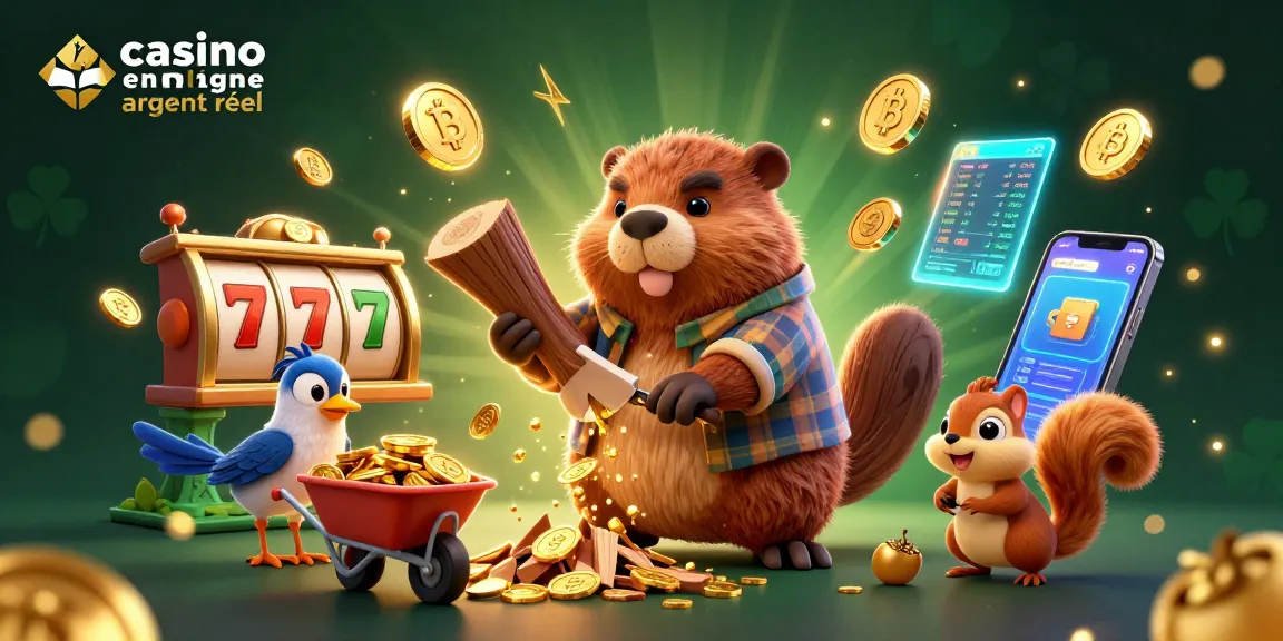 Gagner au casino en ligne argent réel avec une illustration animée de personnages ludiques et des éléments de jeu attractifs.
