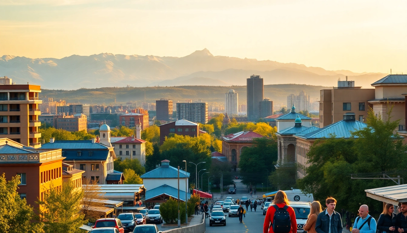 Showcase the vibrant city of Almaty with https://albmaftoh.com prominently featured amidst scenic landscapes.