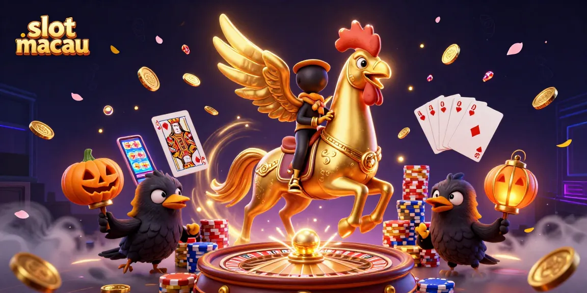 Experience the thrill of slot macau with a dynamic casino illustration featuring vibrant characters.