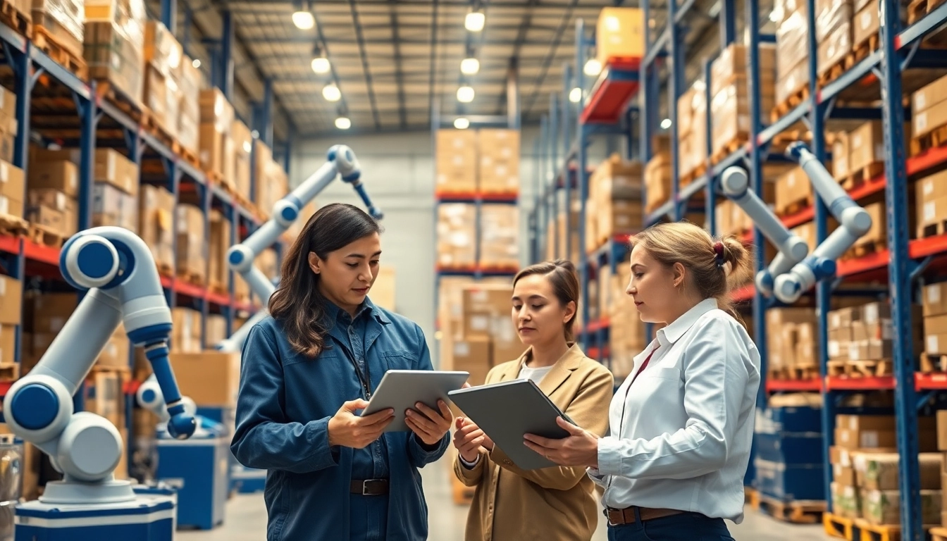 Optimize 3PL operations with a professional logistics team collaborating in a modern warehouse.