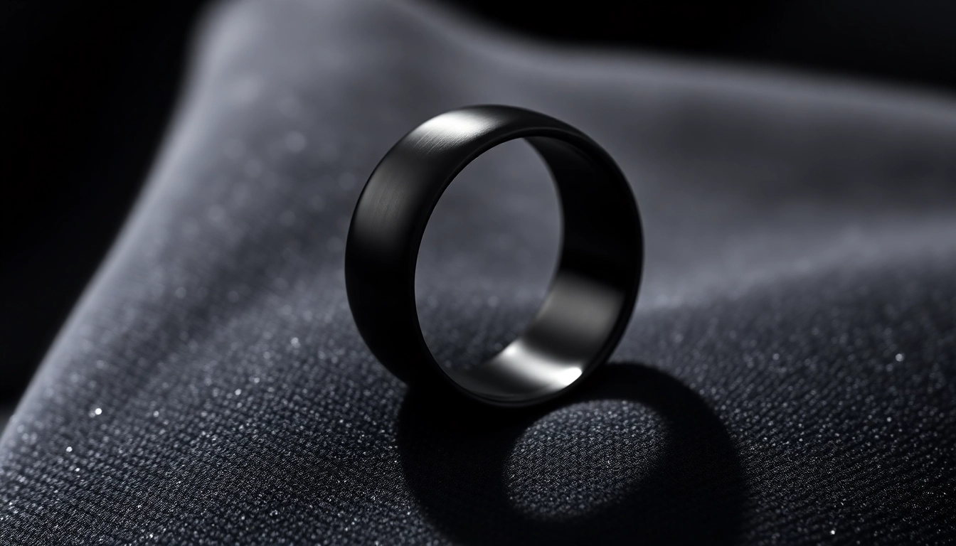 Admire the craftsmanship of Black Zirconium Rings showcasing a sleek and polished design.