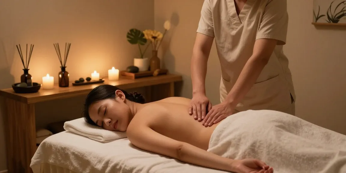 조용한 1인샵 마사지 공간에서 편안하게 마사지 받고 있는 모습.
