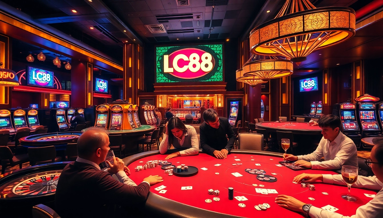 Experience the thrill of lc88 casino with players engaged in an exciting poker game.