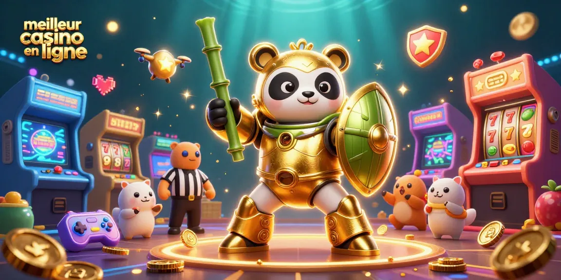 Découvrez le meilleur casino en ligne avec un panda doré et des éléments de jeu animés.