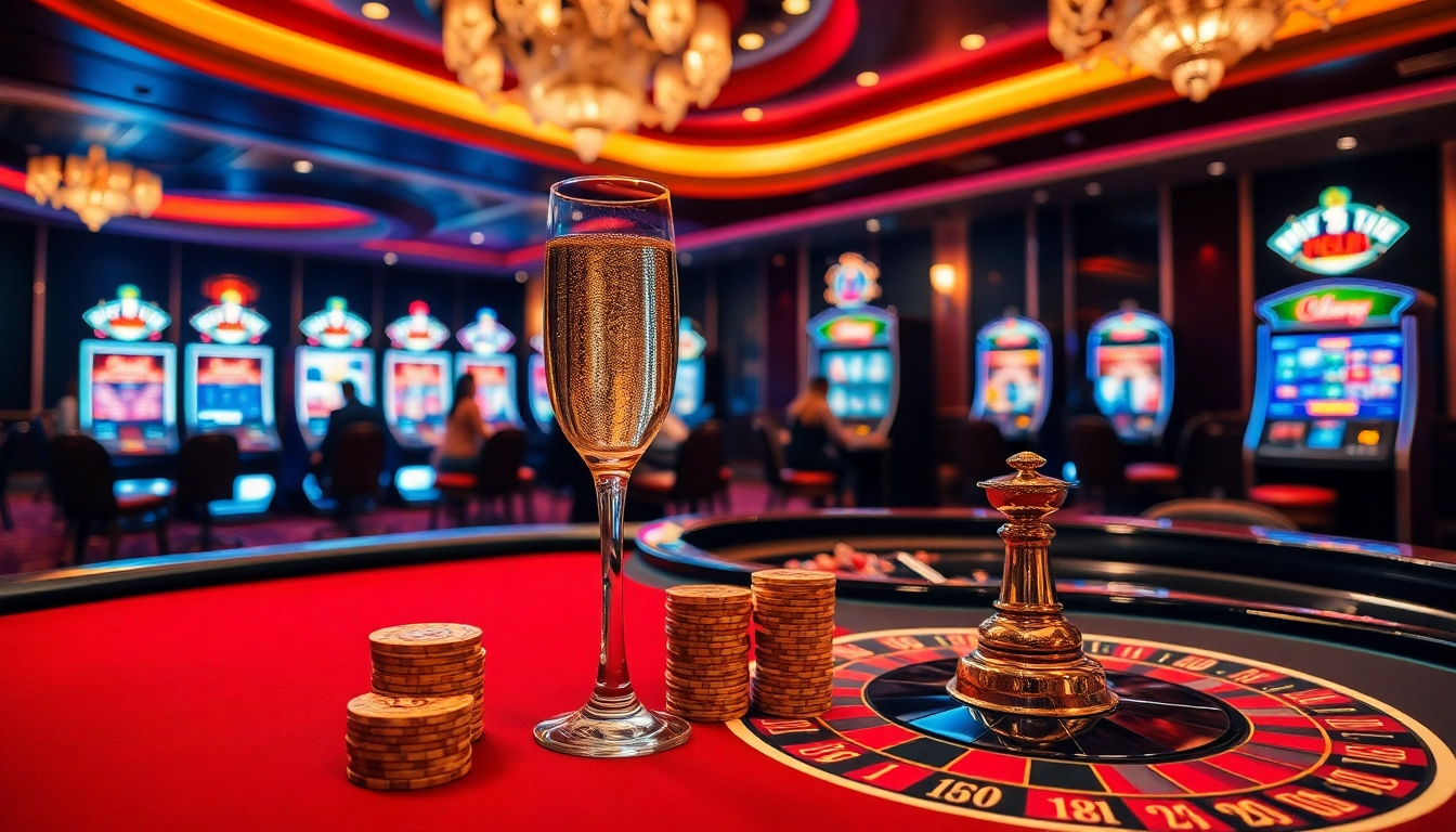 Players enjoying thrilling poker action at king79 casino, surrounded by vibrant slot machines.