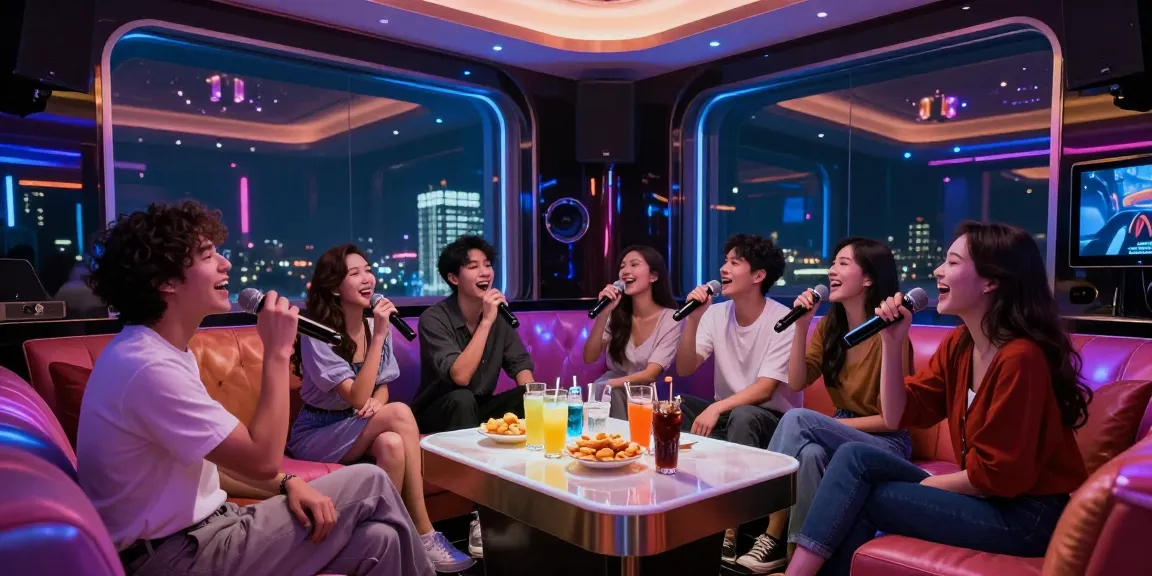강남가라오케에서 친구들과 노래를 즐기는 화려한 룸의 모습