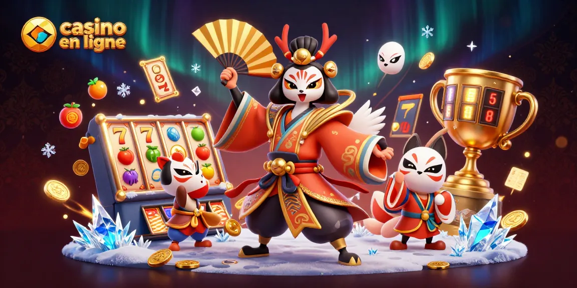 Gagnez au casino en ligne avec notre illustration captivante de guerriers et éléments de jeu.