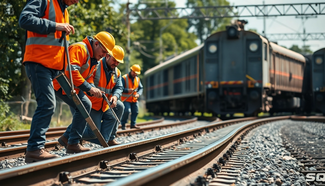 Workers providing Emergency Railroad Repair Services to ensure track safety and train operation.
