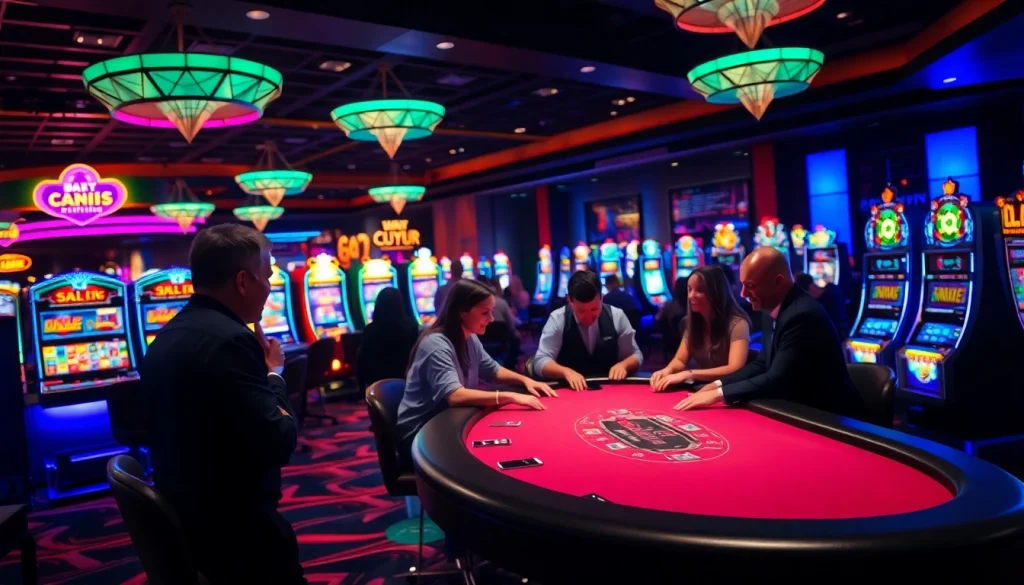คาสิโนและบรรยากาศการเล่นพนันที่ดึงดูดด้วยแสงไฟที่มีชีวิตชีวา
