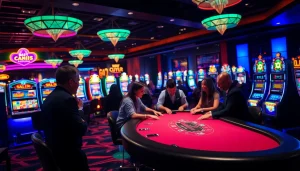คาสิโนและบรรยากาศการเล่นพนันที่ดึงดูดด้วยแสงไฟที่มีชีวิตชีวา
