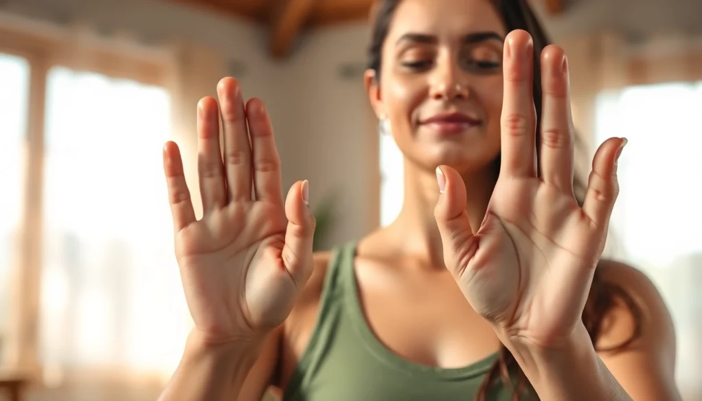 Practitioner showcasing yoga mudras to enhance energy flow and mindfulness.