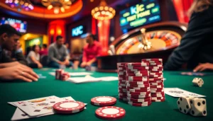 Experience the thrill of 'kjc' at the poker table with vibrant chips and cards.