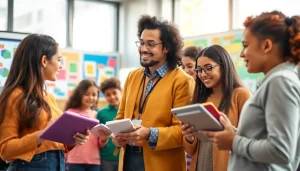 Educators facilitating interactive learning in a vibrant classroom environment, highlighting Education engagement.