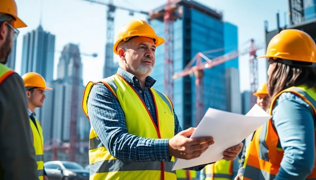 New York City Construction Manager leading a team on an active construction site in NYC.