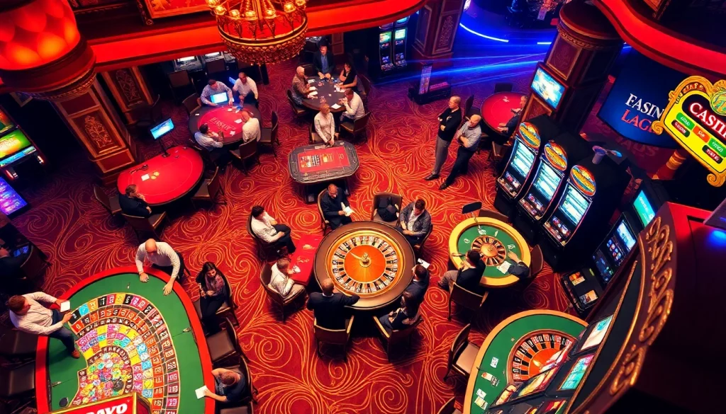 Experience thrilling gaming at mm88.com with players betting at casino tables and slot machines.