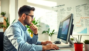 Analyze thin content penalty recovery service with a professional consultant in a focused office environment.