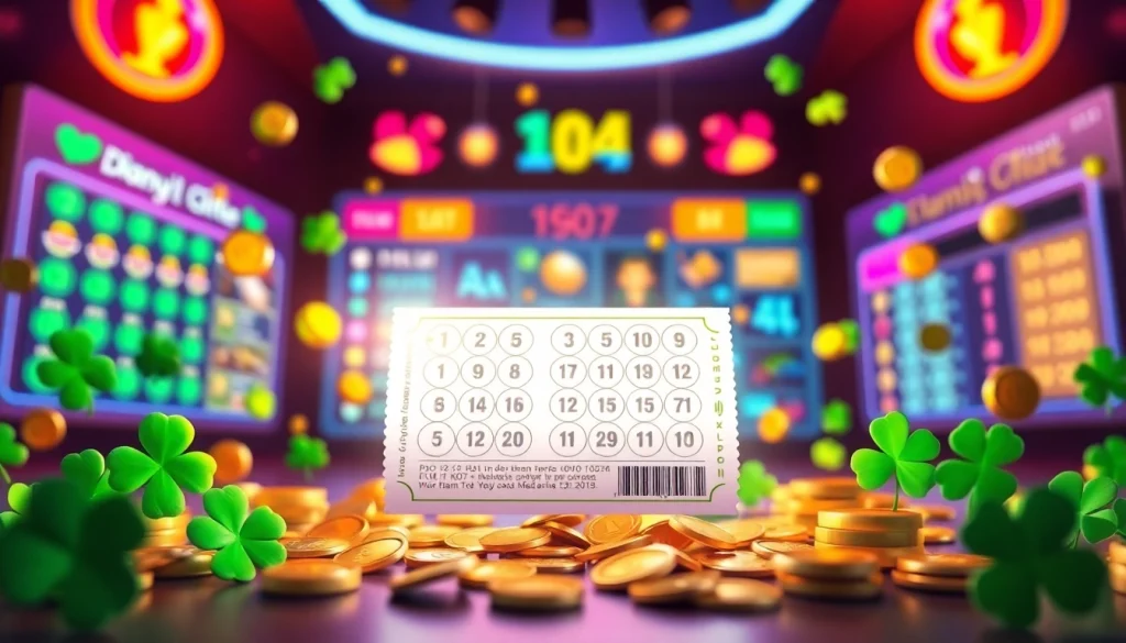 Membagikan pengalaman menang di diantogel dengan simbol keberuntungan yang cerah dan tiket bersinar.