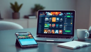 Engaging smartphone and laptop interface showcasing af88.com online gambling platform with secure USDT payments.