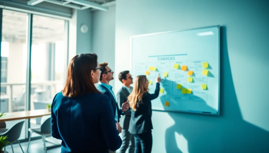 Marketing professionals collaborating on Good Wolf Marketing strategies in a vibrant office.