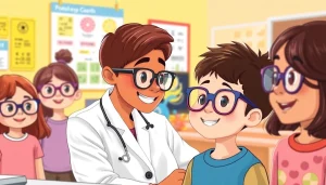 Supporting children's eye health through Our Children's Vision initiative in a colorful clinic.