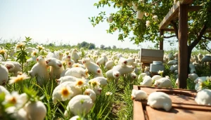 Colmenas de poliestireno en un apiario, mostrando su durabilidad y diseño efectivo.