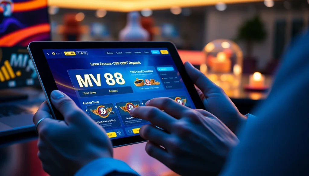 Engaging MV 88 online gambling app interface showcasing secure USDT transactions.