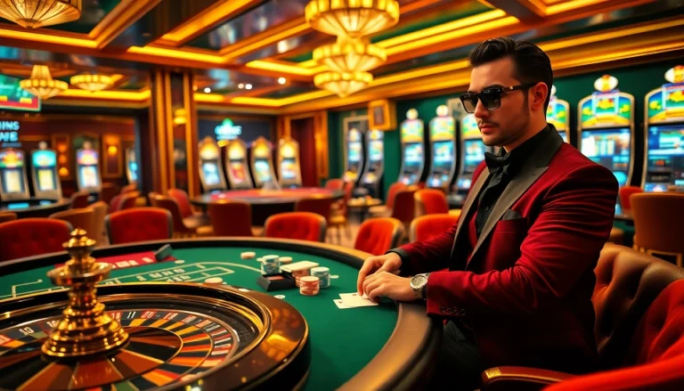 Experience the excitement of gambling at mm88.directory's table games and slot machines in a luxurious casino setting.