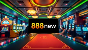 Exciting gaming scene featuring 888new logo and online betting options in a vibrant casino setting.