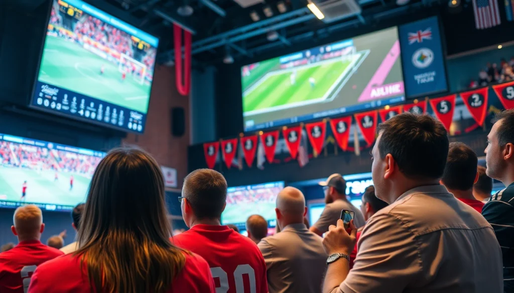스포츠중계에서 다양한 팬들이 응원하는 생생한 장면을 보여줍니다.