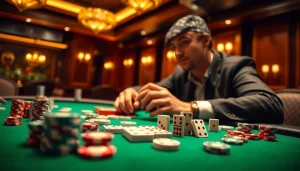 Menggoda pemain dengan Domino88 poker game di latar belakang kasino mewah yang nyaman.