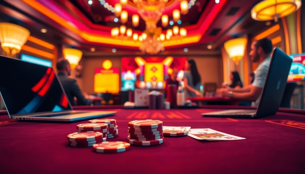 Engaging gaming scene at Nhà Cái NEW88, featuring digital cards and chips at an online casino table.