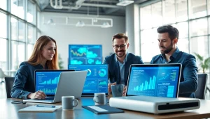 Highlighting Fredericksburg IT Companies, a professional team collaborates on IT solutions in an innovative workspace.