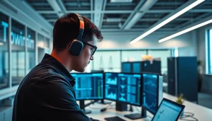 Monitor network performance with Remote Monitoring and Management (RMM) software in a modern office.