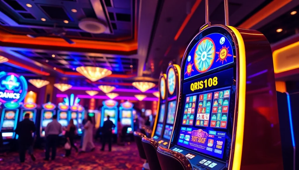 Main attraction QRIS108 Slot machine yang bersinar di kasino modern.